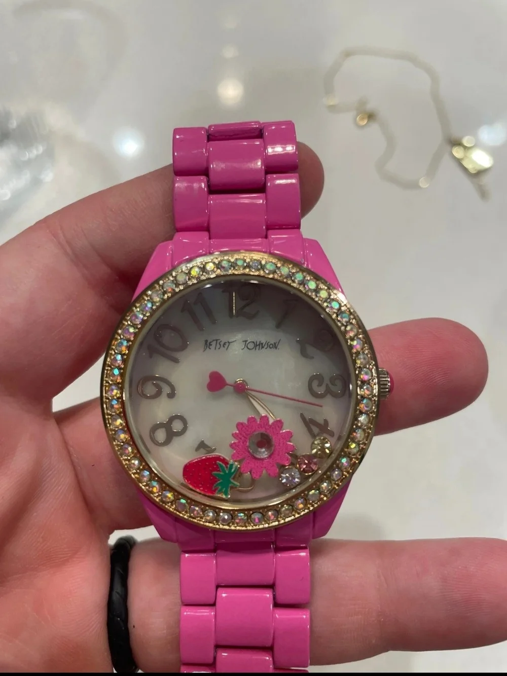 Betsey Johnson Pink Crystal Accent Women's Watch